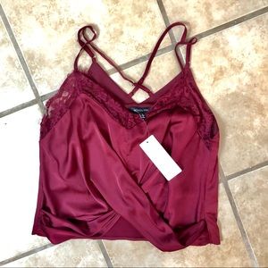 Burgundy Wine satin cami twist cropped top